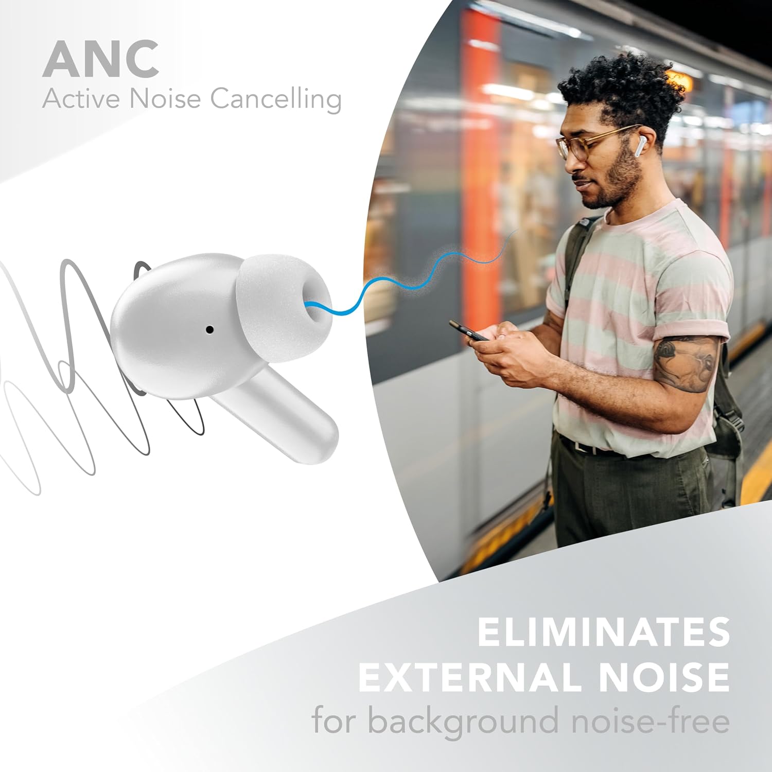 Detalle de Music Sound écouteurs sans Fil Numia – ANC, Transparence, 30h, Bluetooth auto-pairing – Blanc
