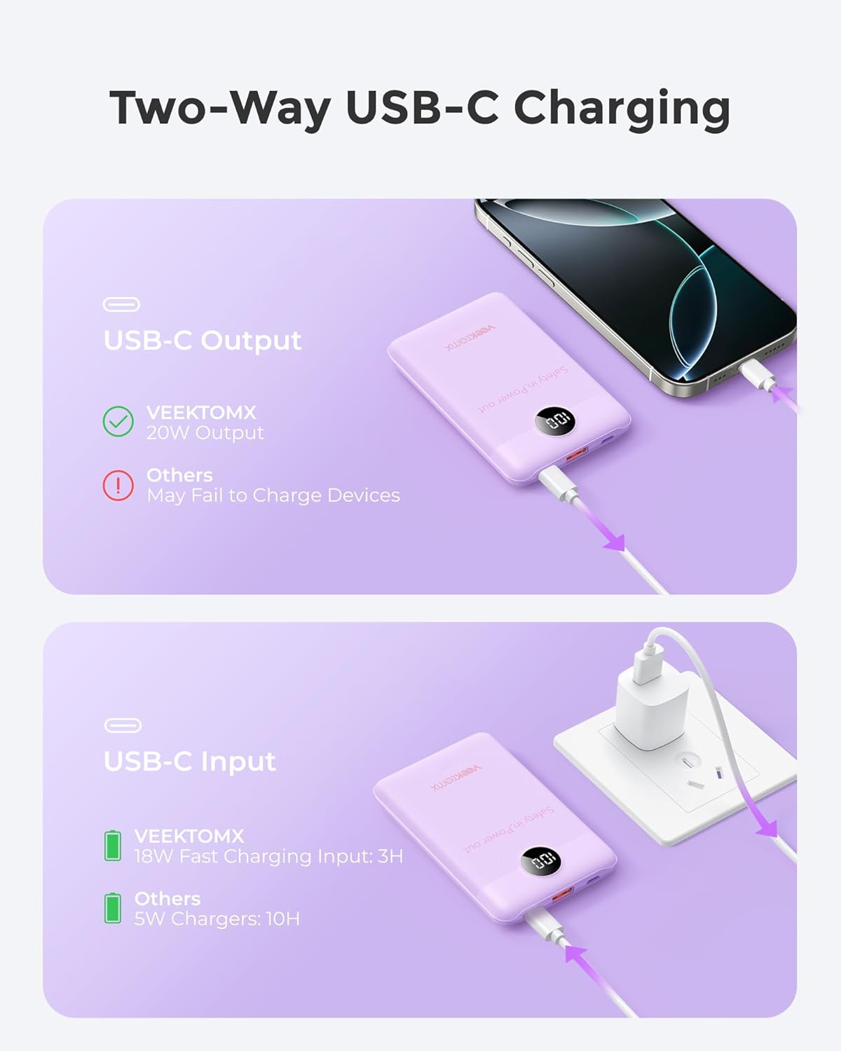 Thumbnail 5 de VEEKTOMX 10000mAh Power Bank with PD 3.0 & QC 3.0 — Compact 22.5W Fast Charging