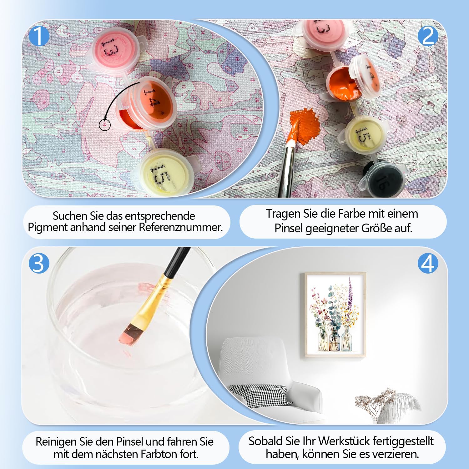 Detalle 2 de ShengDexin Malen nach Zahlen Erwachsene Blumen – DIY Paint by Numbers Set (40 x 50 cm)
