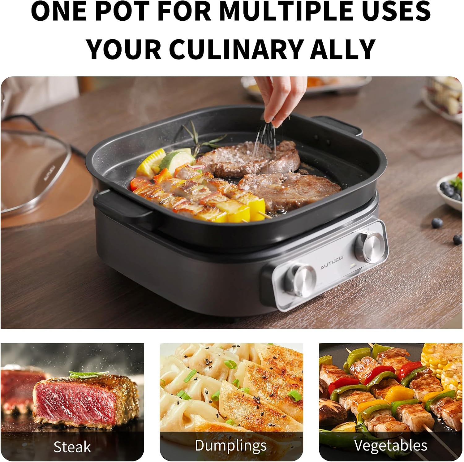 Thumbnail 3 de 6-Quart Electric Skillet with Grill, 1600W