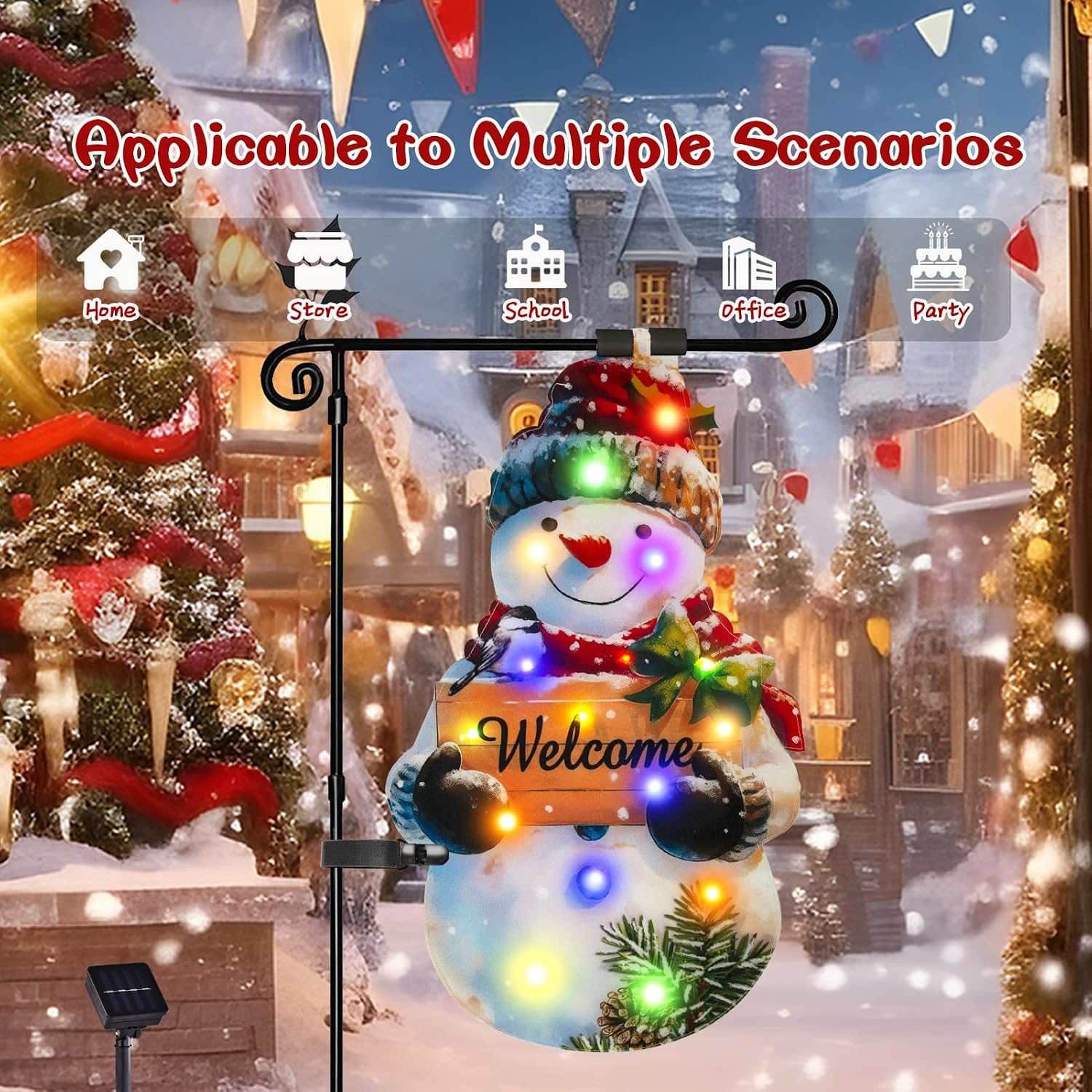 Detalle 2 de amadecohome 1 Lighted Christmas Snowman Garden Flag, 12 x 18, Solar LED