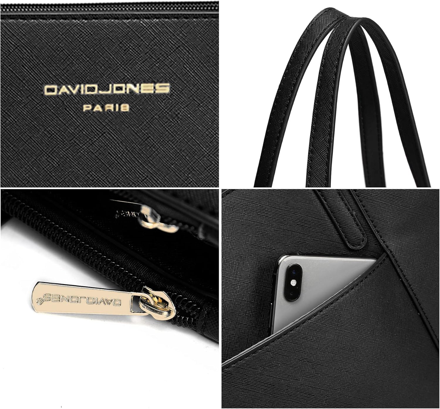 Thumbnail 4 de David Jones cabas fourre-tout grande taille en simili cuir (XL) noir pour documents A4 et ordinateur 13 pouces