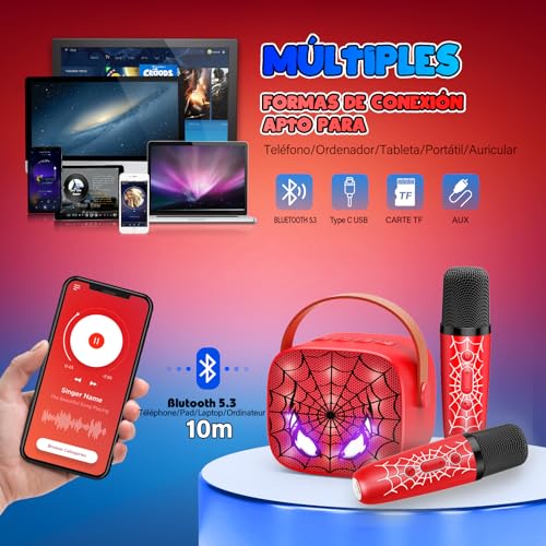 Detalle de Braxel Regalo Niño 3–12 años: Karaoke infantil con 2 micrófonos Bluetooth y luces LED