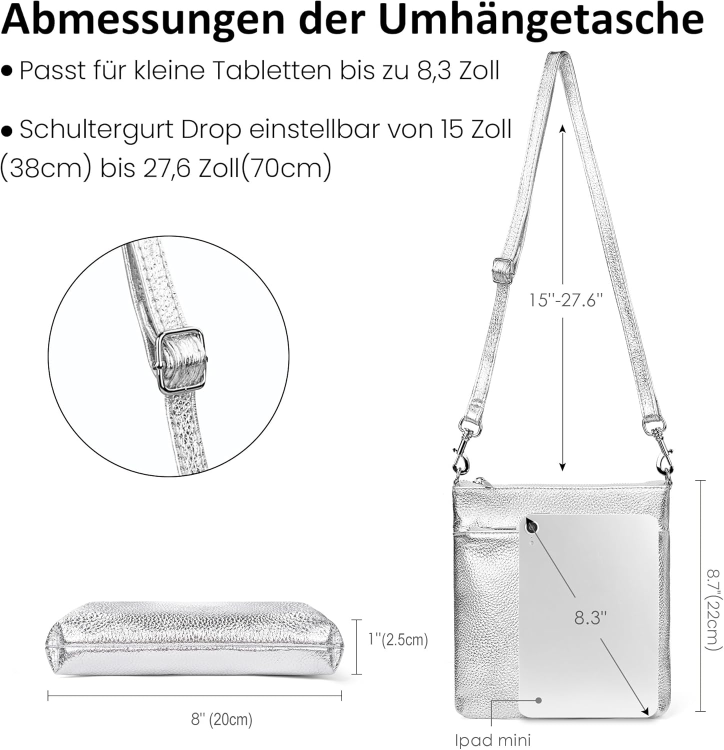 Thumbnail 3 de befen Echtleder Umhängetasche Damen Mittelgroß – Crossbody mit Handyfach, verstellbarem Gurt