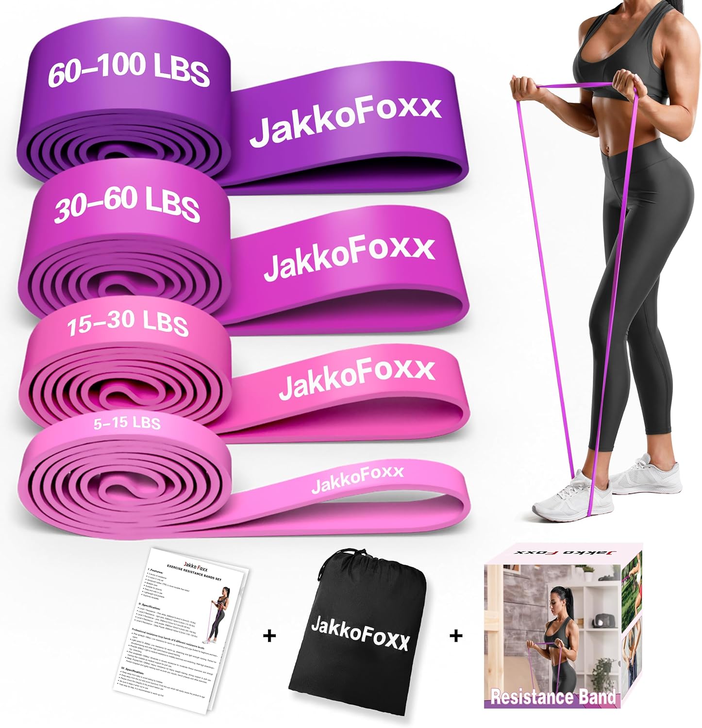 Detalle de Fitnessbänder 4er-Set Widerstandsband (Gummi) – Dehnungshilfe & Training für zuhause, Fitnessstudio und Physiotherapie