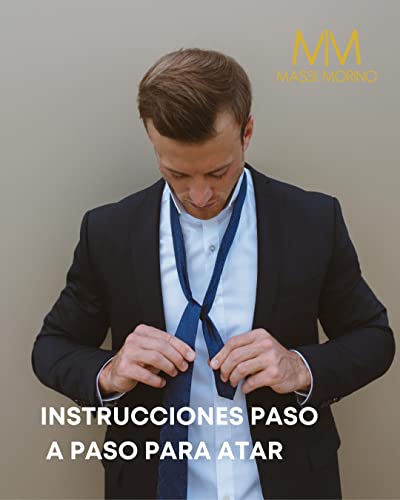 Detalle de Massi Morino Set 5 en 1: Corbata Azul de Cuadros con Pañuelo y Accesorios para Hombre (Regalo de Boda)