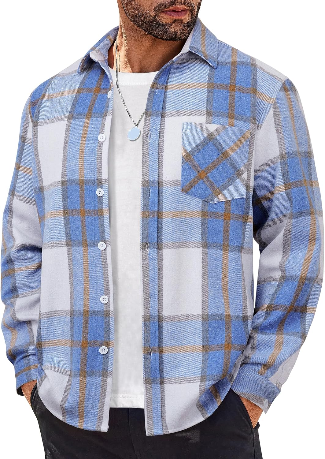 Detalle de COOFANDY Men's Lightweight Plaid Flannel Shirt Jacket, Long Sleeve