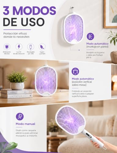 Thumbnail 1 de ZOVHYYA Raqueta Antimosquitos 4000V 3 en 1 USB-C Recargable con Luz LED