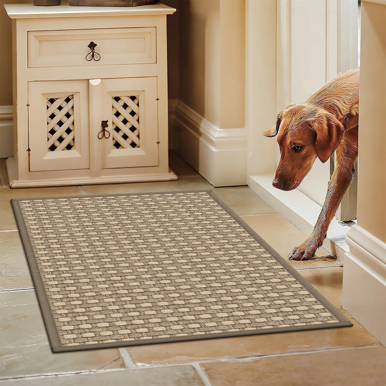 Detalle de VSIWB Indoor Door Mat, 20" x 32" Low-Pile Washable Woven Rug