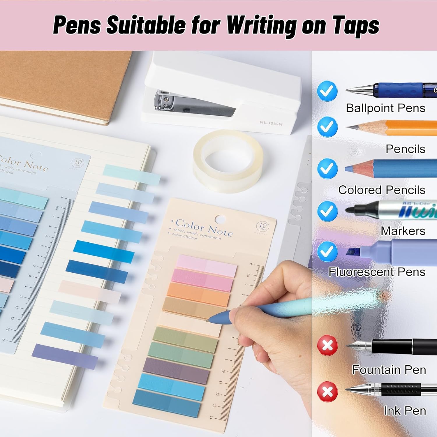 Detalle 2 de SUNACME Sticky Tabs, 1,600 Writable Transparent PET Index Tabs with Ruler