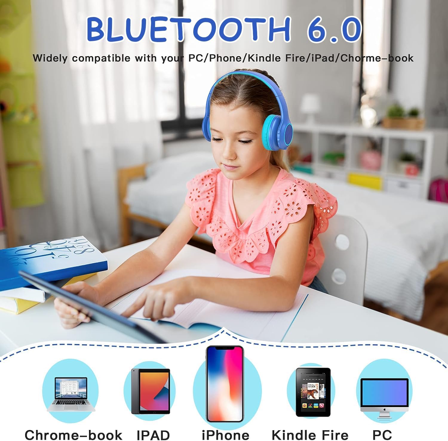 Thumbnail 6 de Candy Bila Kids Bluetooth 6.0 Headphones with LED Light, 85 Hours Playtime, Type-C Fast Charging (Blue)