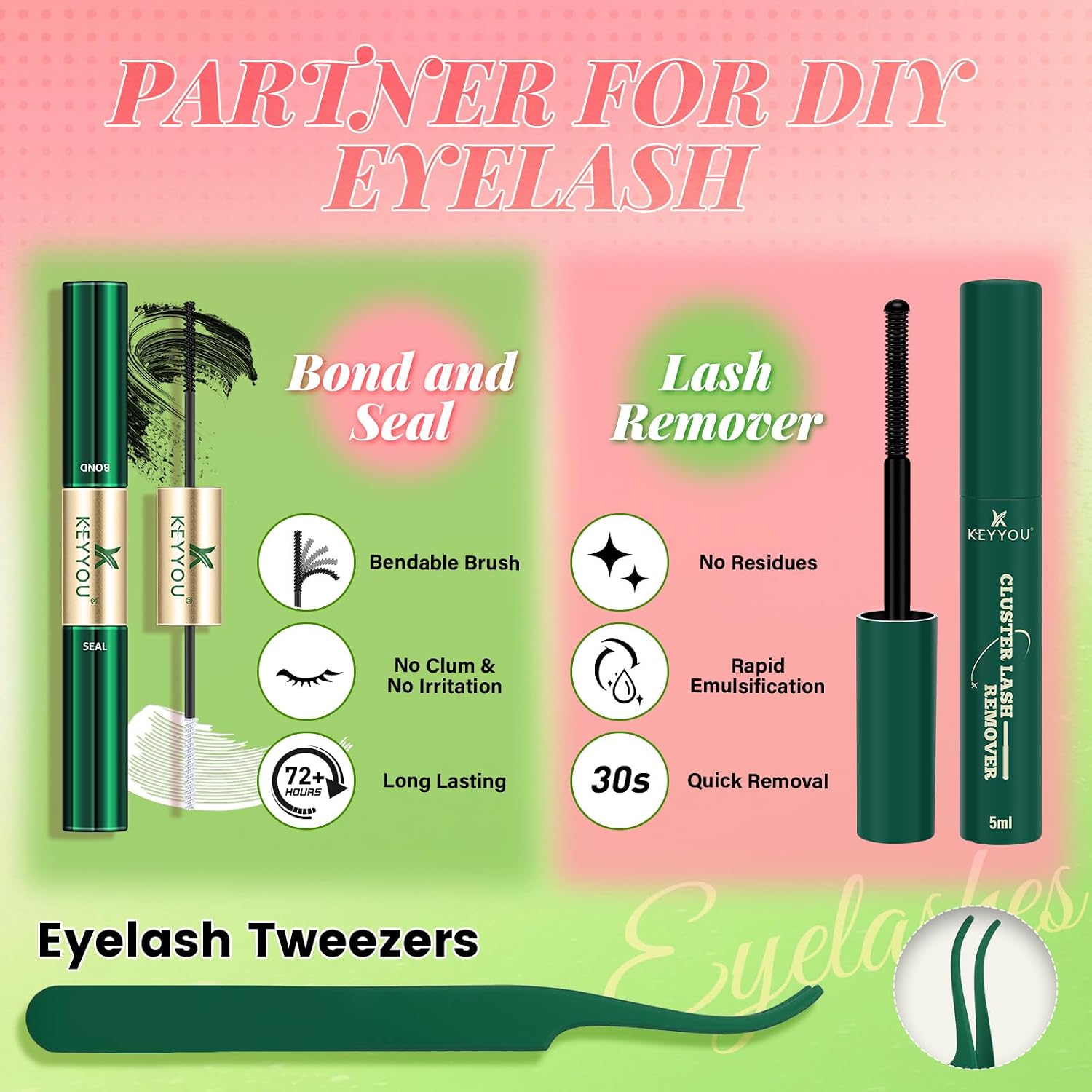 Detalle de KEYYOU Venus Brown Lash Clusters Kit: 120 Pcs of 8–16MM C Curl Wiry, Invisible Band DIY Lash Extensions at Home