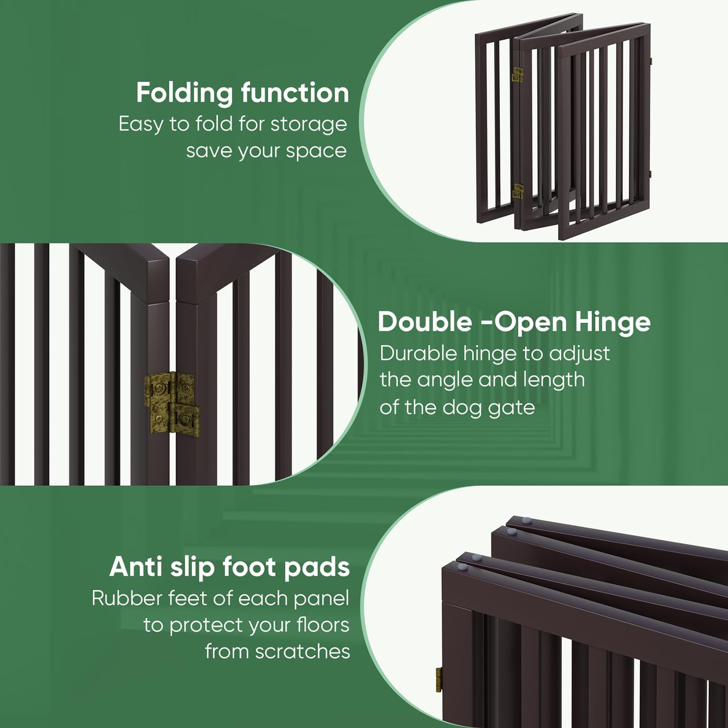 Thumbnail 4 de Algherohein Dog Gates for Doorways – Foldable Indoor Gate (2 Panels) in Brown