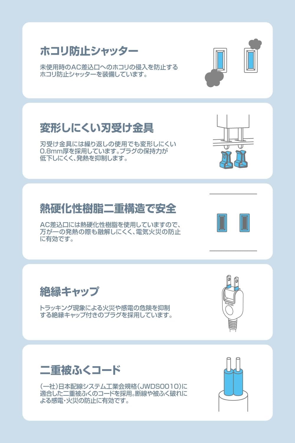 Thumbnail 6 de エレコム ECT-3325BK VESA取り付け電源タップ 8個口・2.5mコード・雷ガード