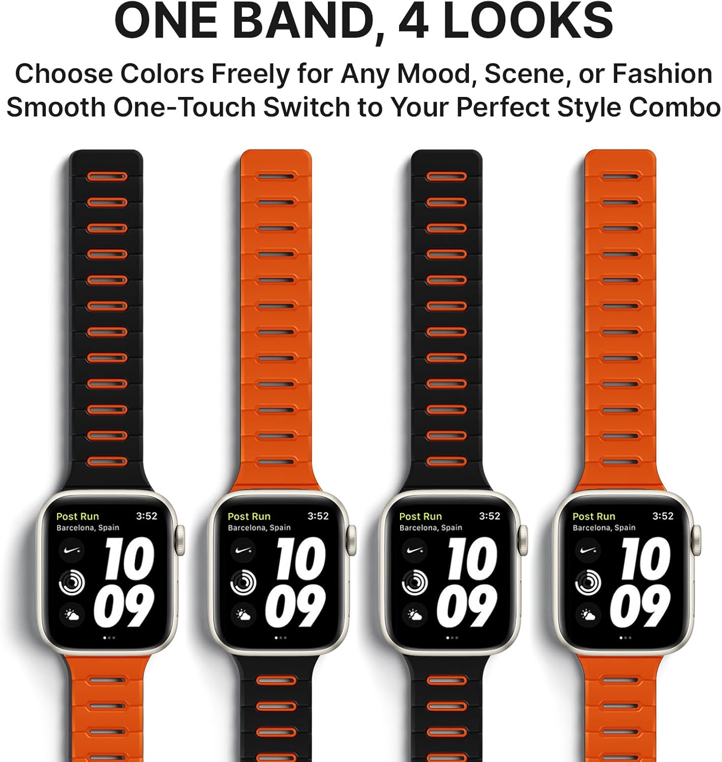 Detalle de Bandletic Double Sided Reversible Strap for Apple Watch (49–42mm) – Magnetic Silicone Sport Band