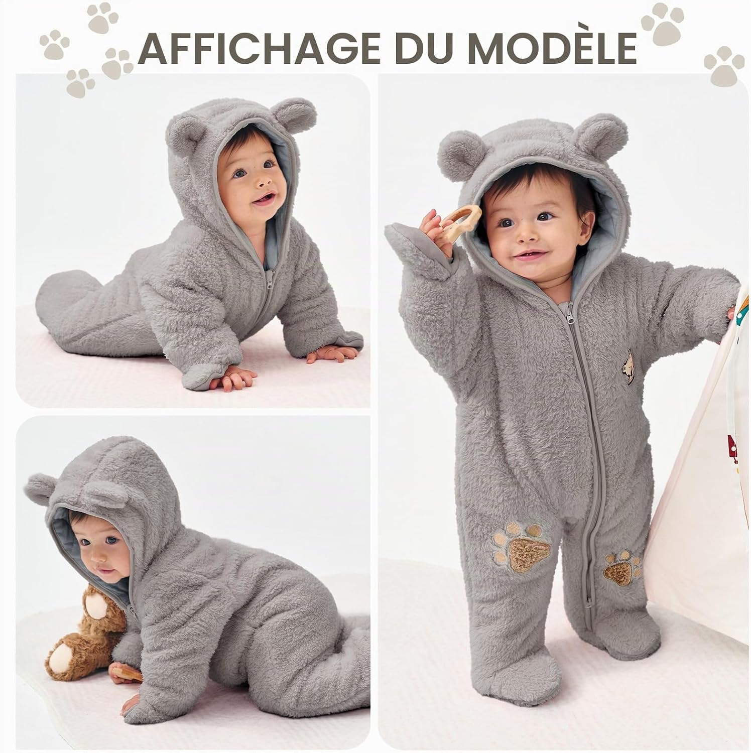 Thumbnail 2 de JiAmy fleece-sneeuwpak voor baby’s met capuchon, omslaghandschoenen en bedekte voeten, 0-18 maanden