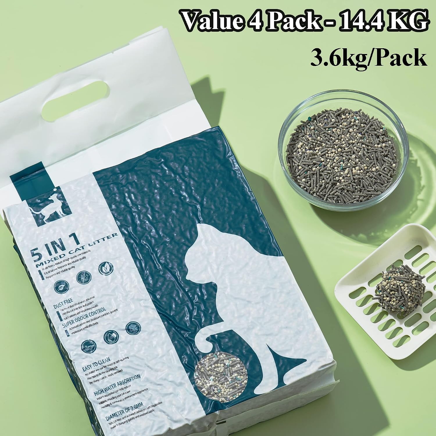 Thumbnail 6 de Vealind Tofu Cat Litter Clumping Litter for Cats — 4 Pack, 14.4 kg, 5 in 1, Unscented, Dust-Free, Flushable