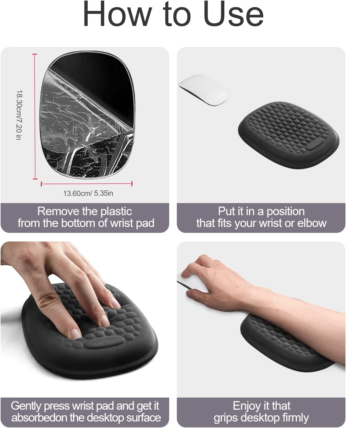 Thumbnail 6 de Vaydeer Wrist Rest Pad: Ergonomischer Ellbogenschützer mit Gel-/Memory-Foam-Armlehne (1 Paar) – Schwarz