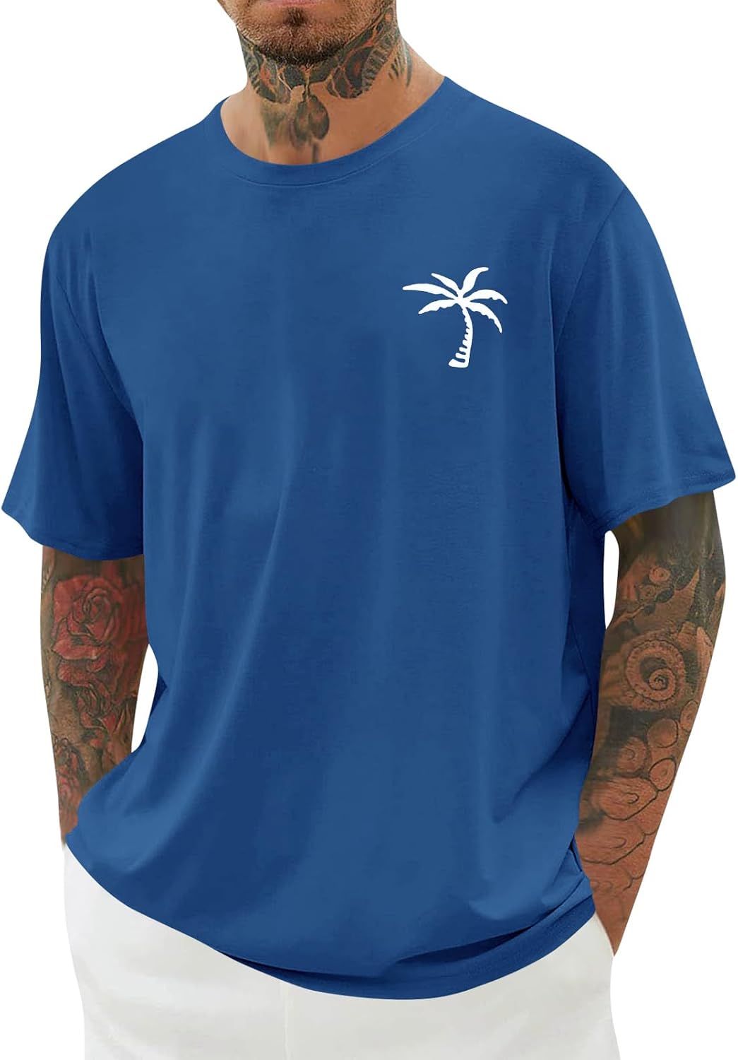Thumbnail 6 de iudam Herren Kurzarm T-Shirt Rundhals Sommer mit Palmenmotiv – atmungsaktives Baumwollmix-Oberteil