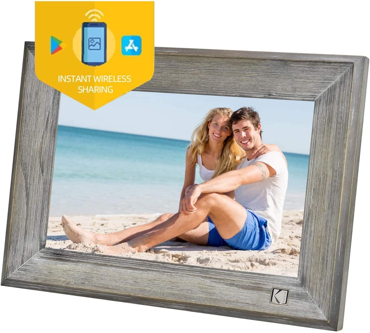 KODAK Cadre Photo Numérique WiFi 10'' — Cadre Photo Bois avec Écran Tactile IPS, 32 Go, Partage via App