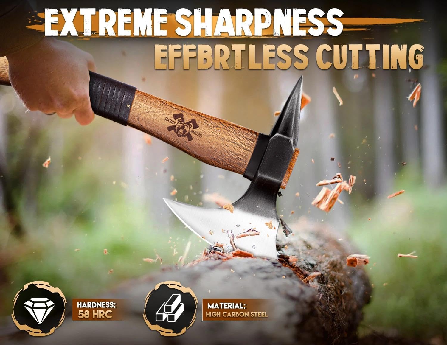 Thumbnail 4 de Outdoor Holzspaltaxt mit Nussbaumgriff für Camping