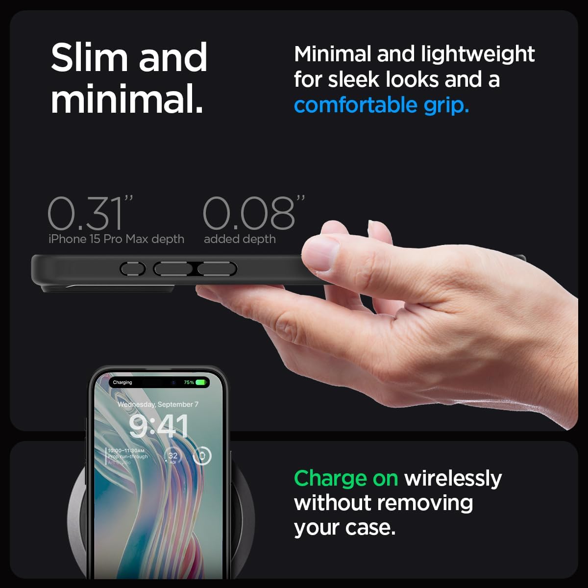 Detalle de Spigen Coque Ultra Hybrid anti-jaune et antichoc pour iPhone 15 Pro Max (noir mat)