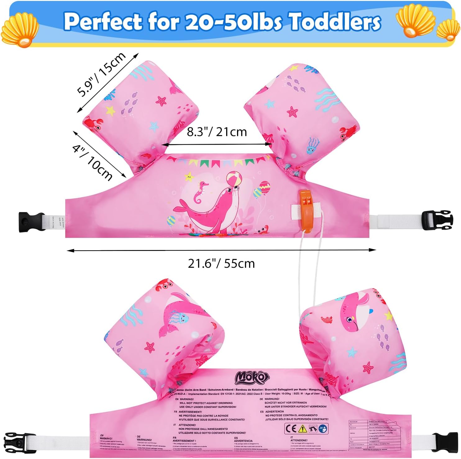 Detalle de MoKo Kinder-Schwimmflügel Cartoon – sicherer Auftrieb für 20–50 lbs