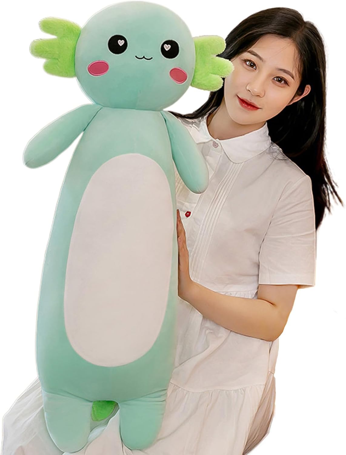 Detalle de Aiuidun Long Axolotl Plush Pillow (80cm, Green) – Soft, Multipurpose Axolotl Toy