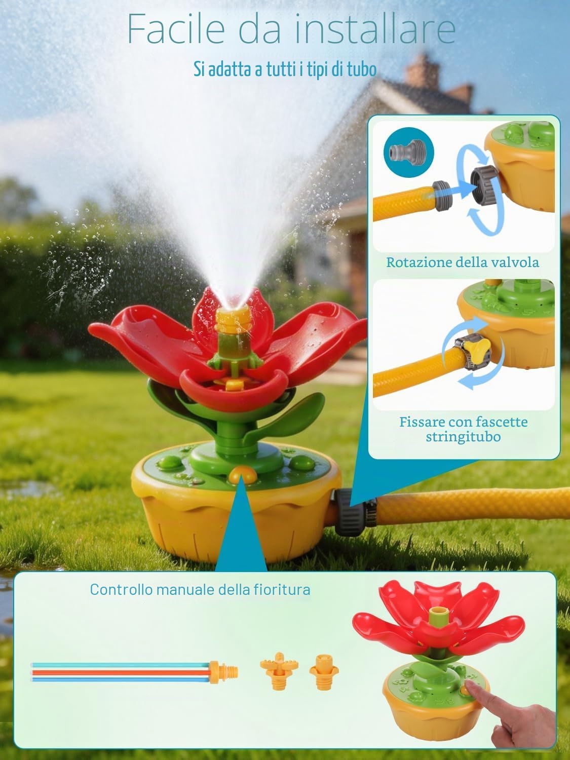 Thumbnail 6 de Giochi da Giardino per Bambini Fiore Spruzzini: Irrigatore a 3 Modalità e Tubi Flessibili