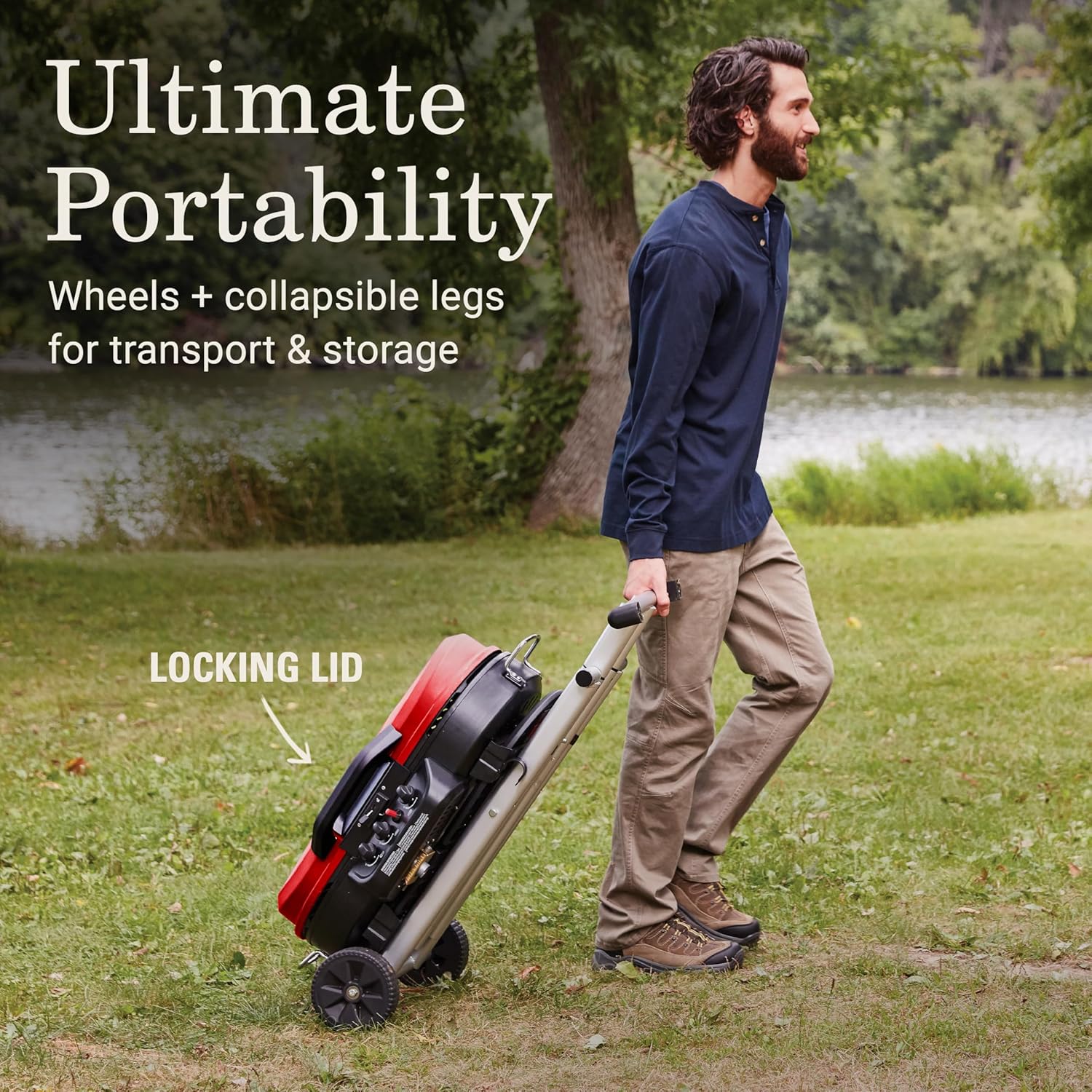 Detalle de Coleman RoadTrip 285 Portable Stand-Up Propane Grill (3 Adjustable Burners, Instastart Ignition)