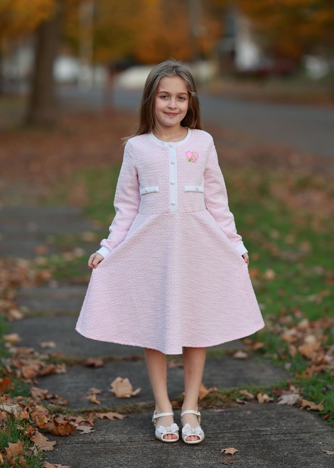 Detalle 2 de Disney Girls’ Plaid Tweed Dress, Button-Front Character Style, Sizes 2–9Y