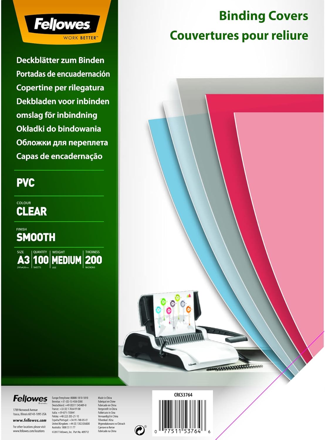Thumbnail 6 de Fellowes 5376102 Copertine PVC Trasparente A4, 200 micron, confezione da 100 pezzi