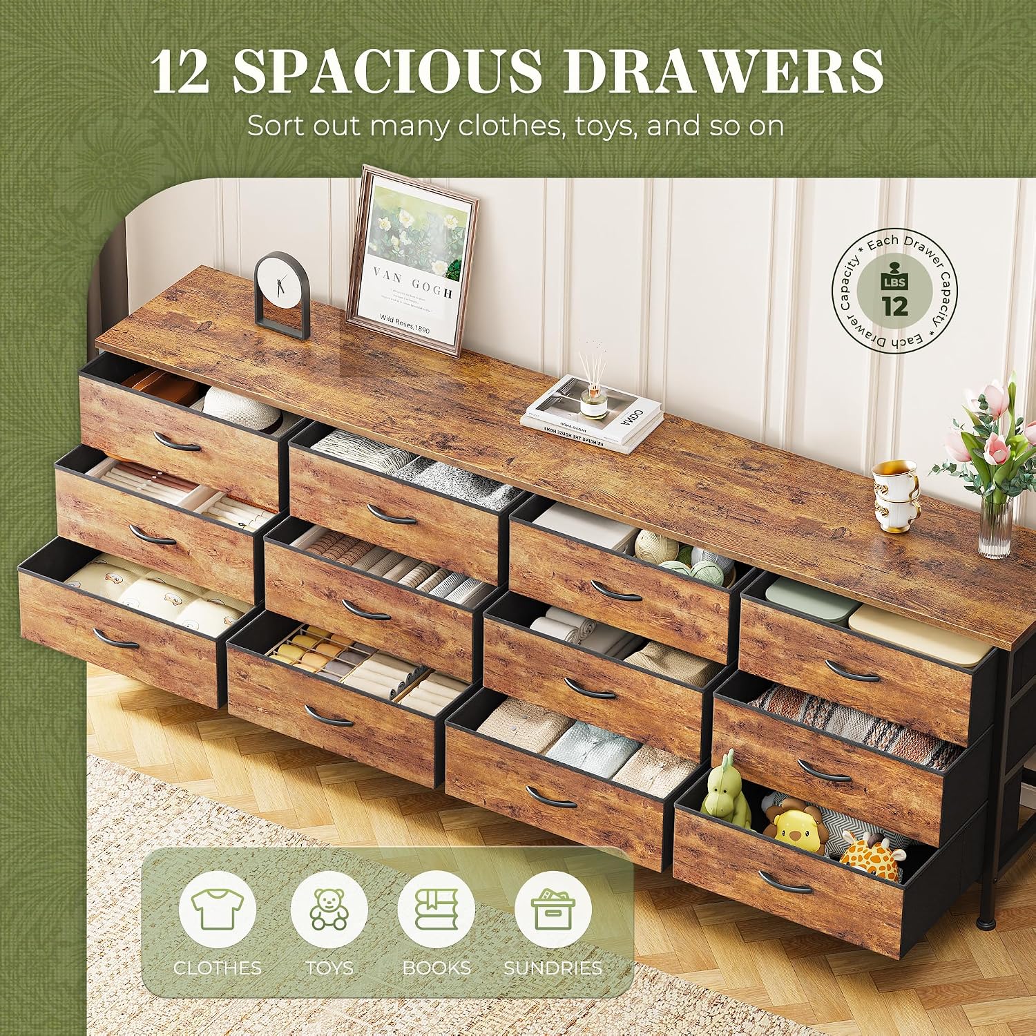 Detalle 2 de Huuger 70 Inch Dresser with 12 Fabric Drawers ๐