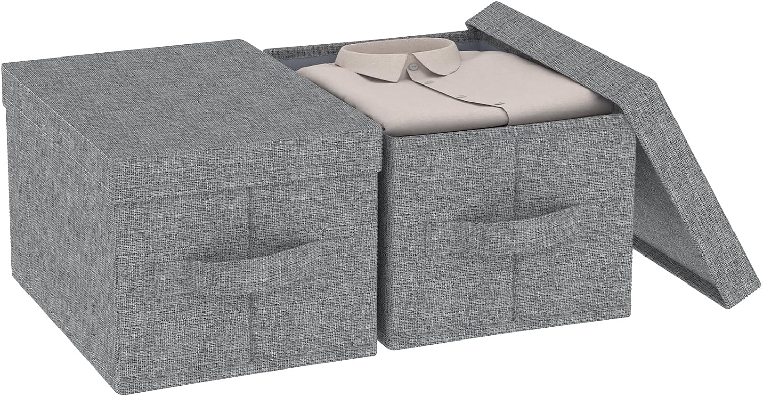 Detalle de ENUMAIL EN102GL-2 opbergkubus van katoen en linnen, grijs, 42 x 30 x 26 cm, 2 stuks