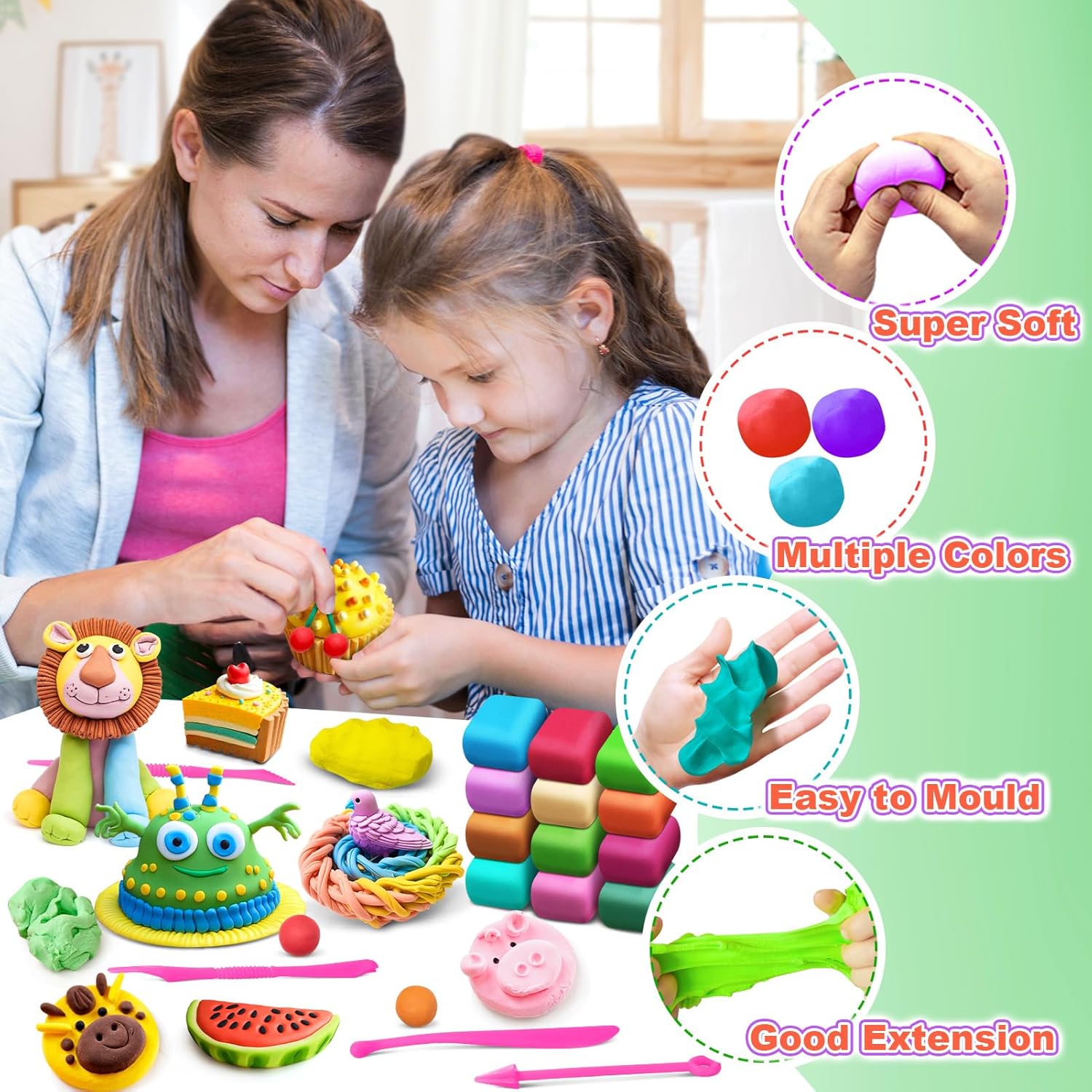 Thumbnail 4 de FAGNBED Air Dry Clay 76 Colori – Kit Modellabile Magic Clay con 5 Attrezzi per Scultura