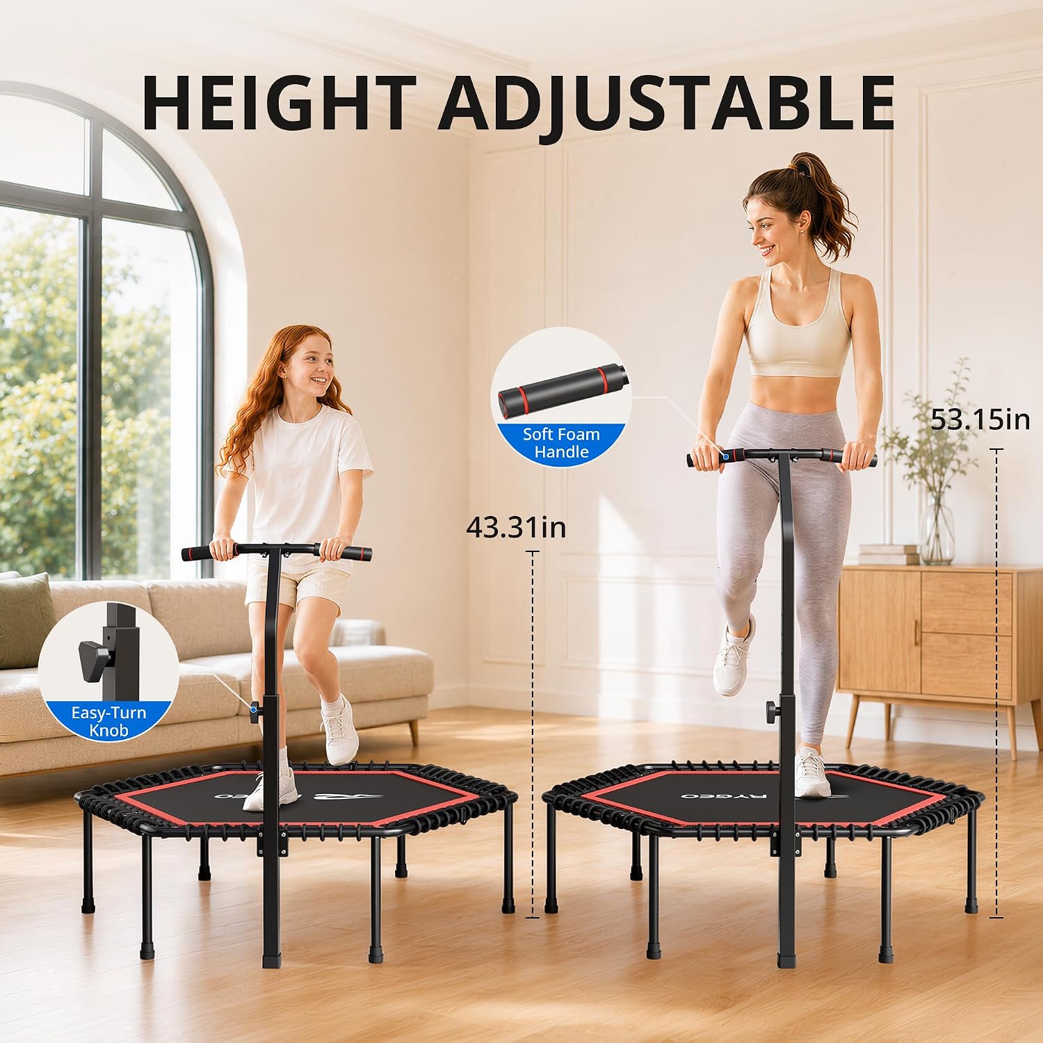 Thumbnail 4 de RYGEO 50'' Fitness Trampoline: A Practical Rebounder for Home Workouts