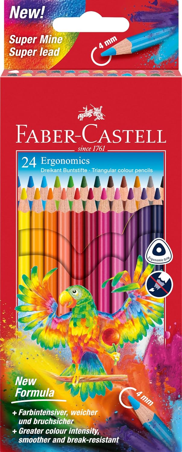 Detalle de Faber-Castell Buntstifte Set Ergonomics 24-teilig – Dreikantform, bruchgeschützte Mine