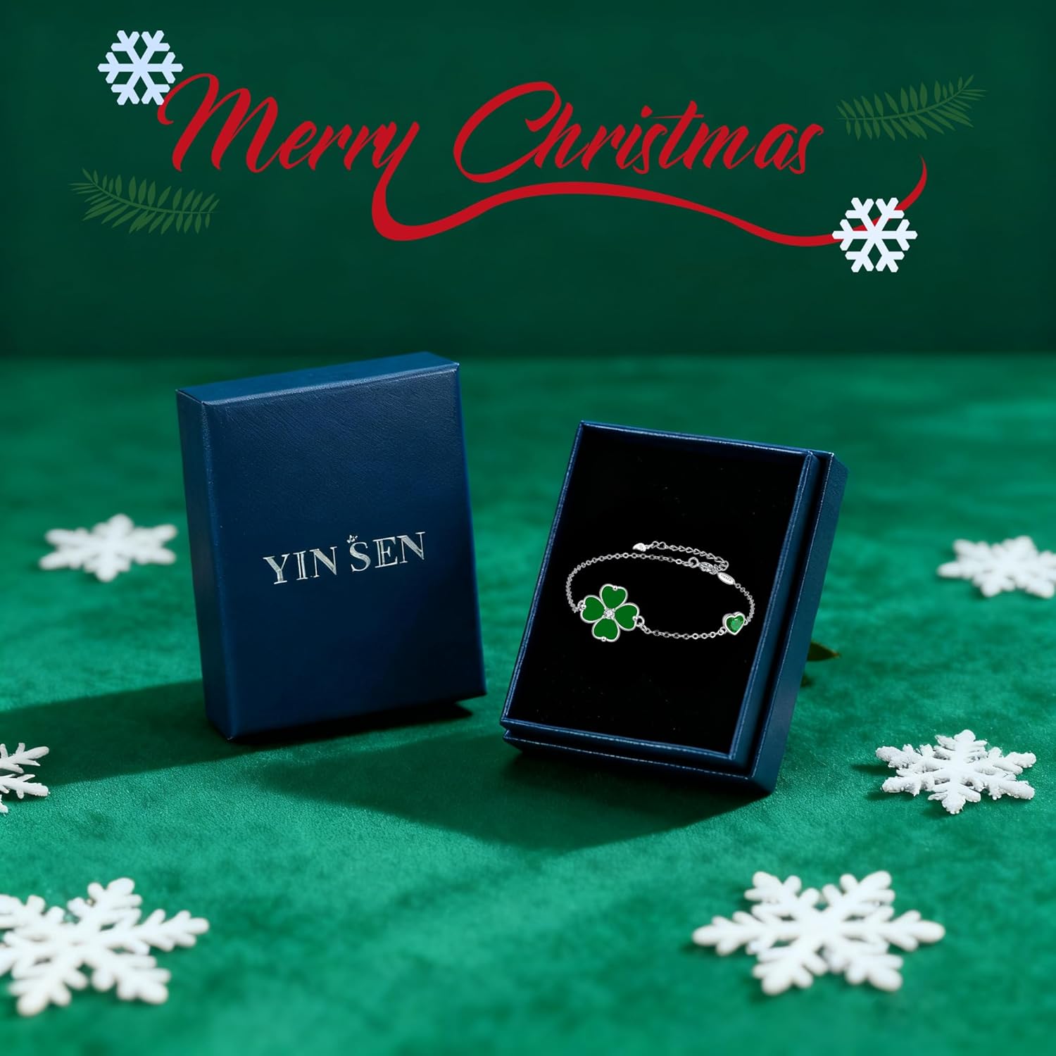 Detalle de Yinsen Kleeblatt-Armband für Damen aus 925 Sterling Silber – glücksbringer Armkette mit Geschenkbox