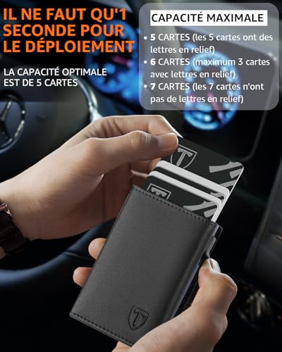 Detalle de TEEHON Portefeuille Homme en Cuir Gris – Porte-cartes RFID, 8 emplacements, compartiment billets et petite monnaie