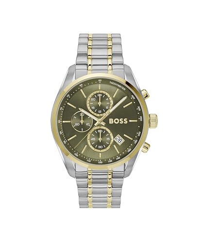 Detalle de BOSS Reloj Cronógrafo Grand Prix 44.5 mm con Calendario y Correa Bicolor de Acero Inoxidable