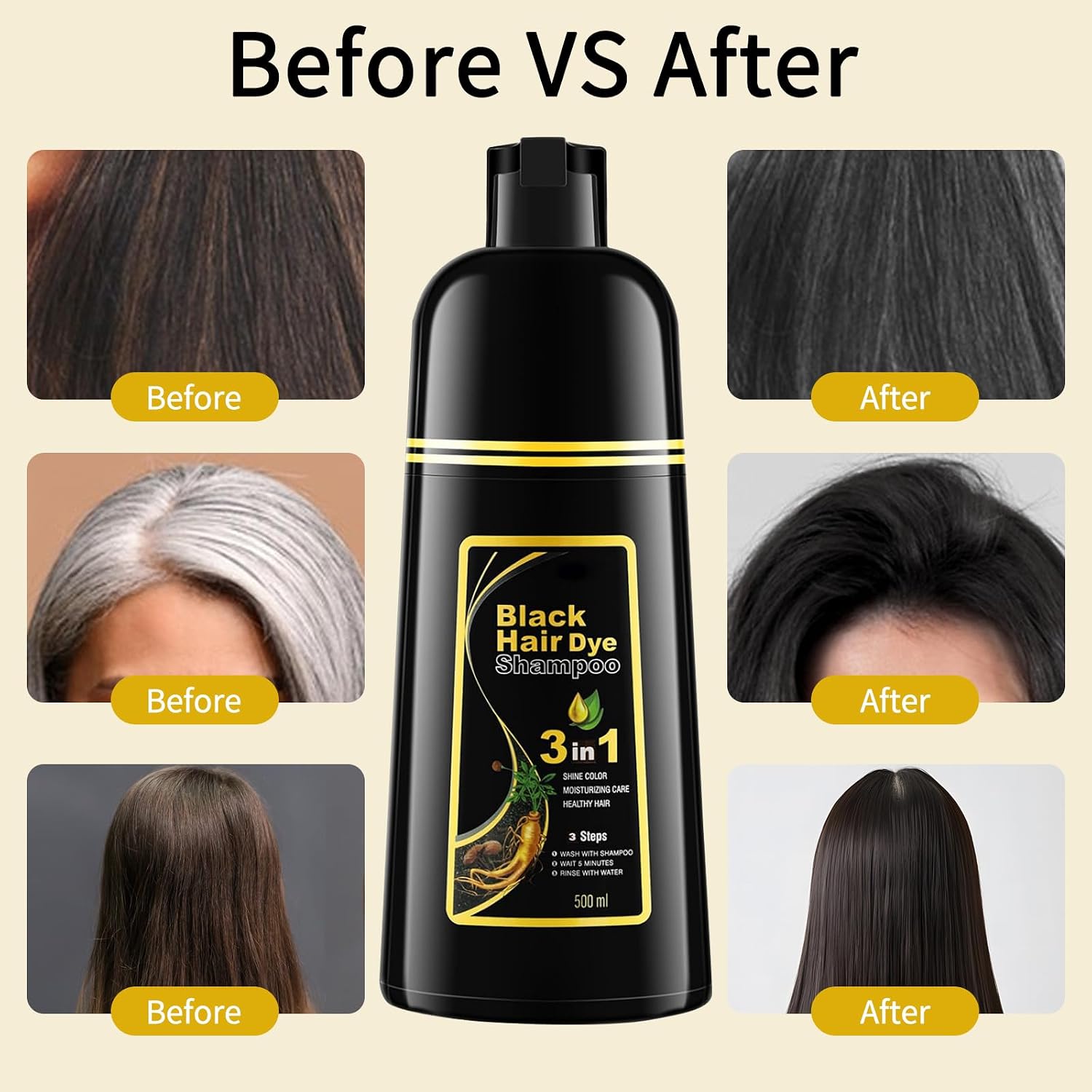 Detalle 2 de Schwarzes Haarfärbeshampoo 500ML