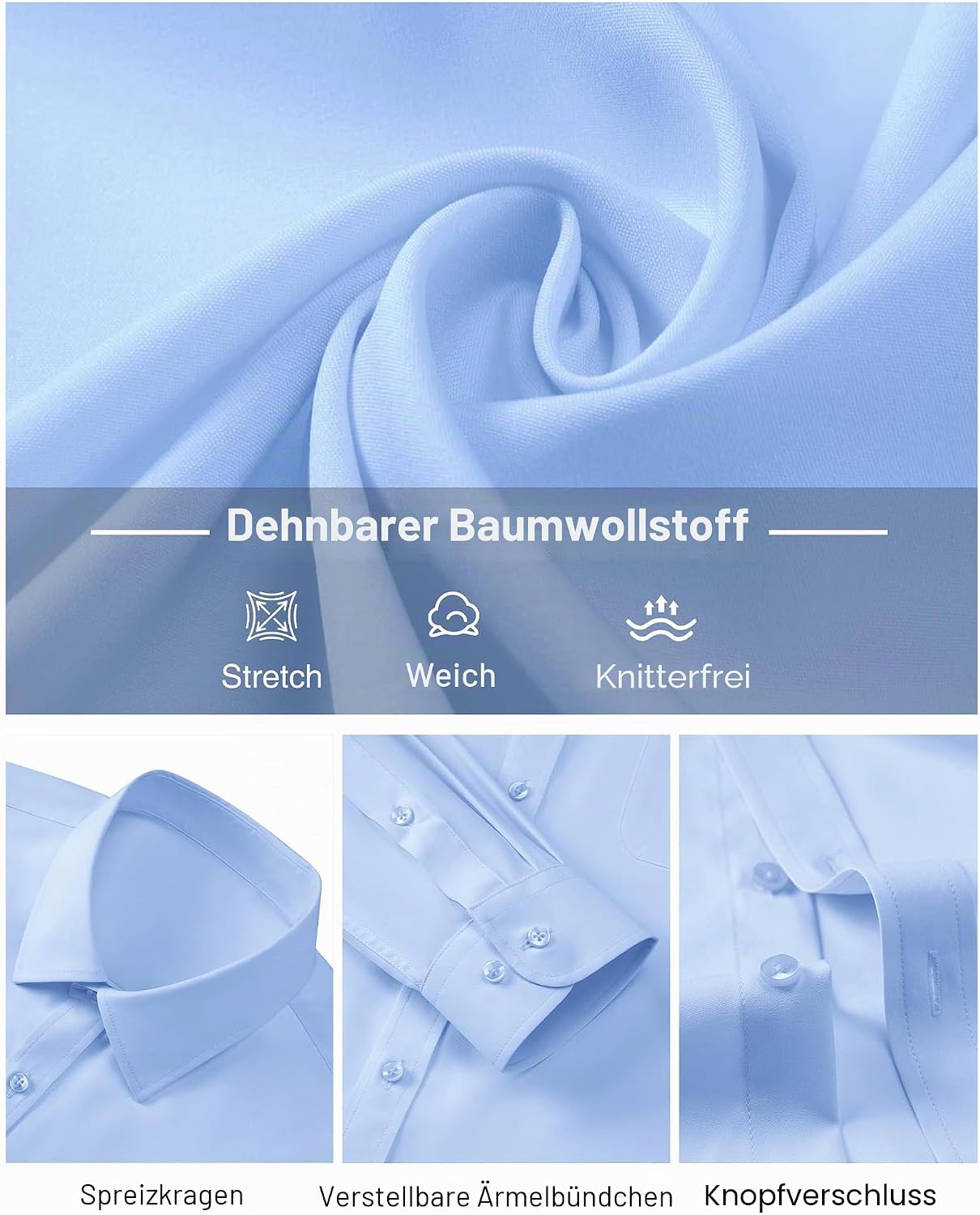 Detalle de J.VER Herren Langarmhemd im Business-Casual-Stil – bügelfrei, knitterarm & Stretch (Regular Fit)