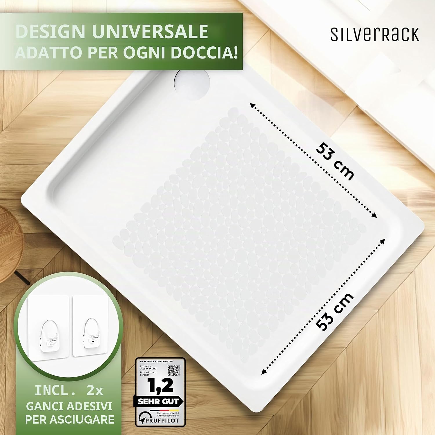 Detalle de SilverRack DermaSensitivo – Tappetino da doccia antiscivolo 53x53 cm, 100% senza BPA
