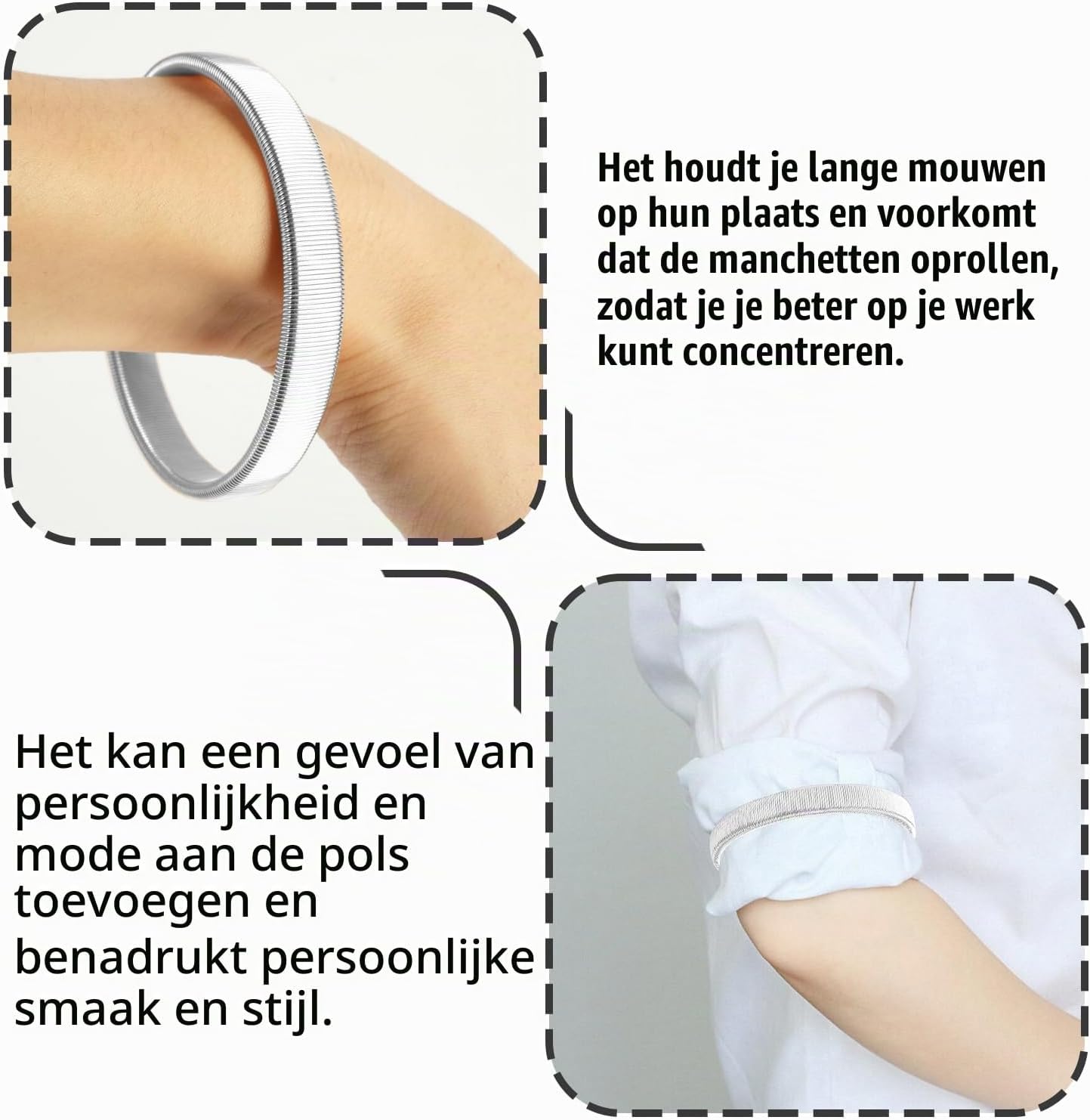 Detalle 2 de Aomig metalen overhemdmouwophouders, elastisch, antislip, set van 2
