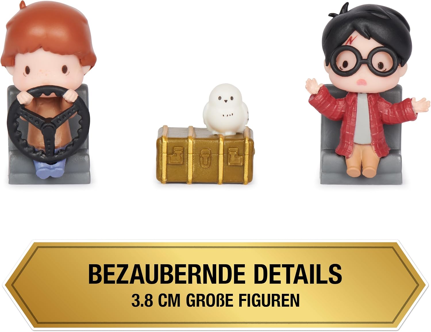 Detalle de Wizarding World Harry Potter Micro Magical Moments Sammelfiguren Multipack „Ford Anglia“ mit Harry, Ron, Hedwig