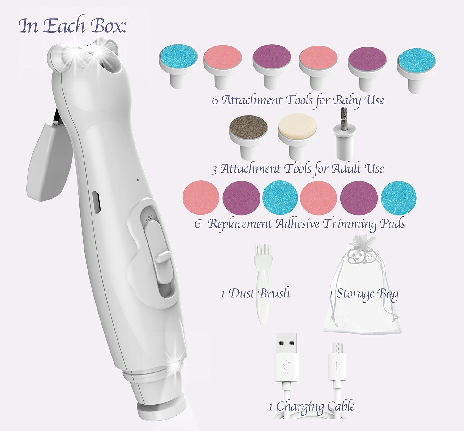 Detalle 2 de Royal Angels RA2 20-in-1 Rechargeable Baby Nail Trimmer & Clipper with LED Lights