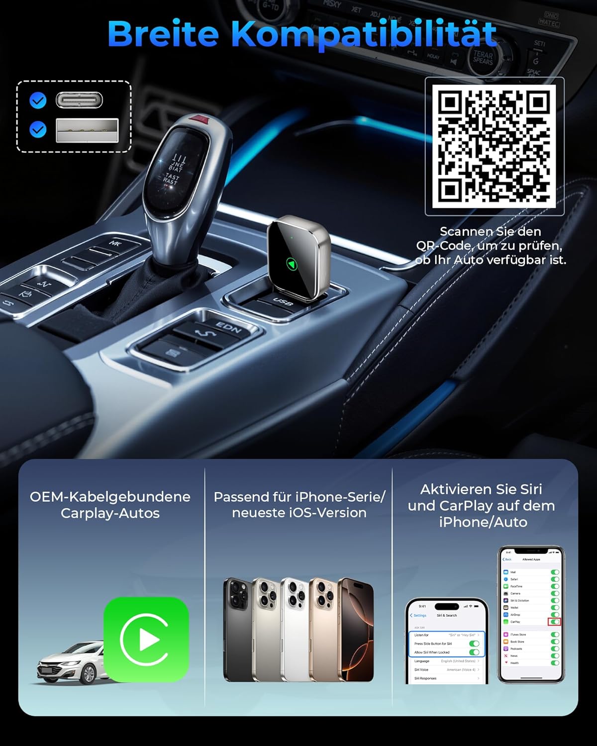Thumbnail 3 de Mini Wireless CarPlay Adapter mit Auto-GPS-Navigation: kabelgebundenes CarPlay auf kabellos umstellen