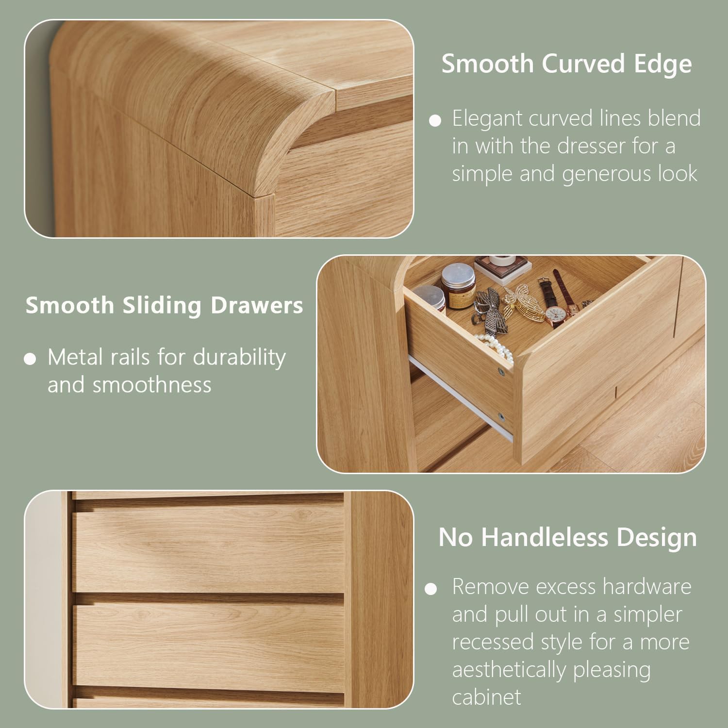 Detalle 1 de Aitjunz 5-Drawer Dresser, Natural Oak