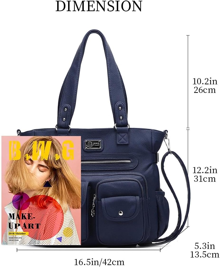 Detalle 2 de KL928 Handtasche Damen Umhängetasche Schultertasche mit vielen Fächern – Kaffee
