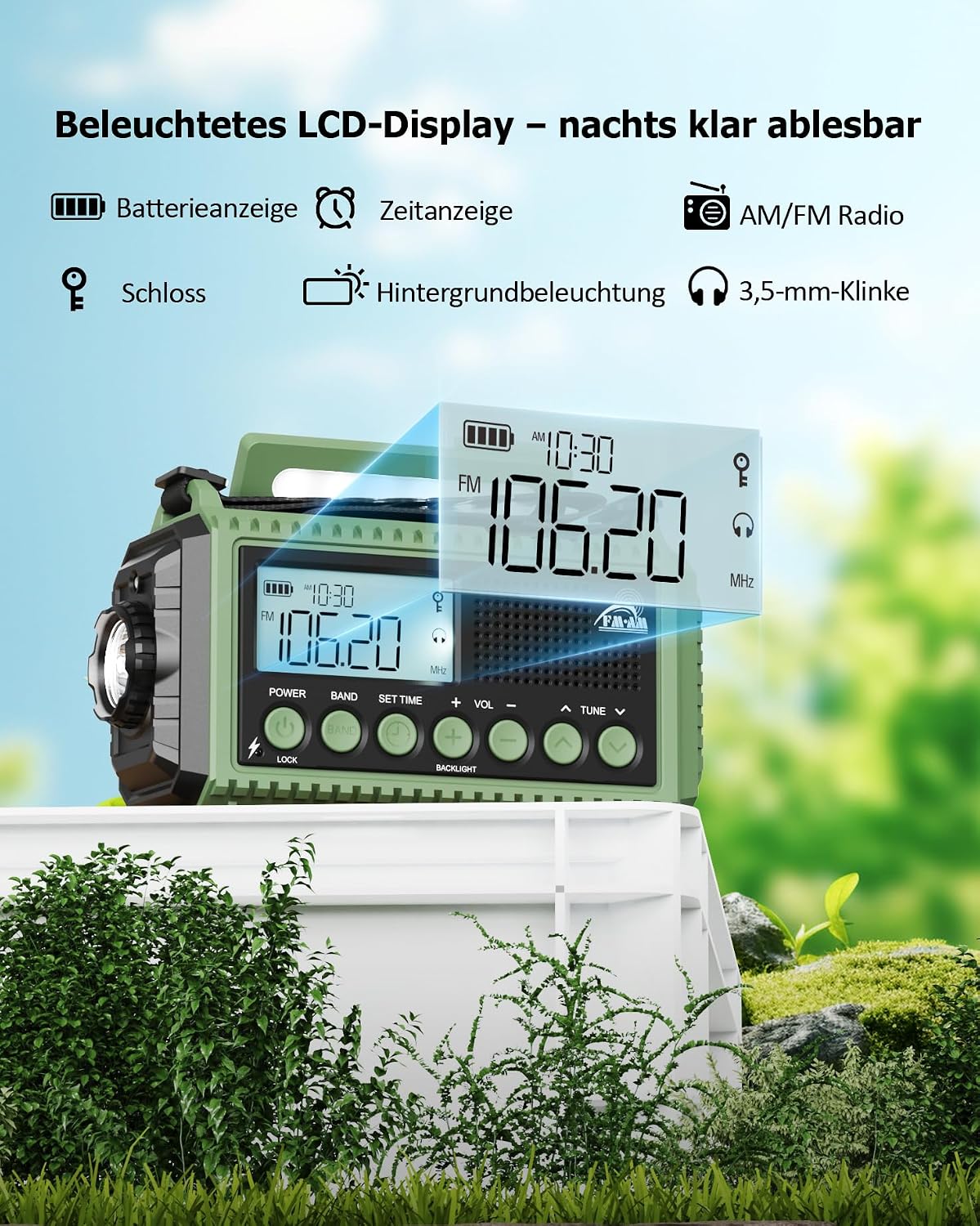 Detalle de Roxicosly CR1009Ultra noodradio met 12.000 mAh, zonnepaneel en handslinger